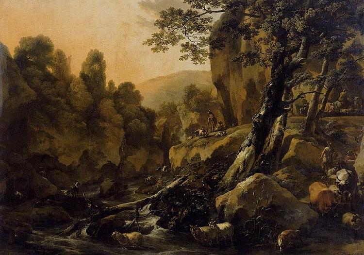 Nicolaes Pietersz. Berchem Herdsmen and Herds at a Waterfall China oil painting art